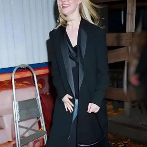 nyc elle fanning black wool coat
